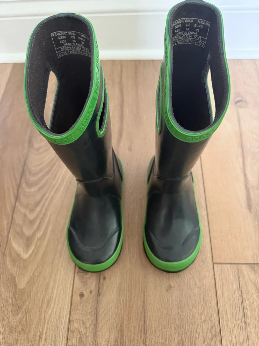 Bogs Kids' Lightweight Waterproof Rainboots Navy Green Size 10 Pull-on Handles